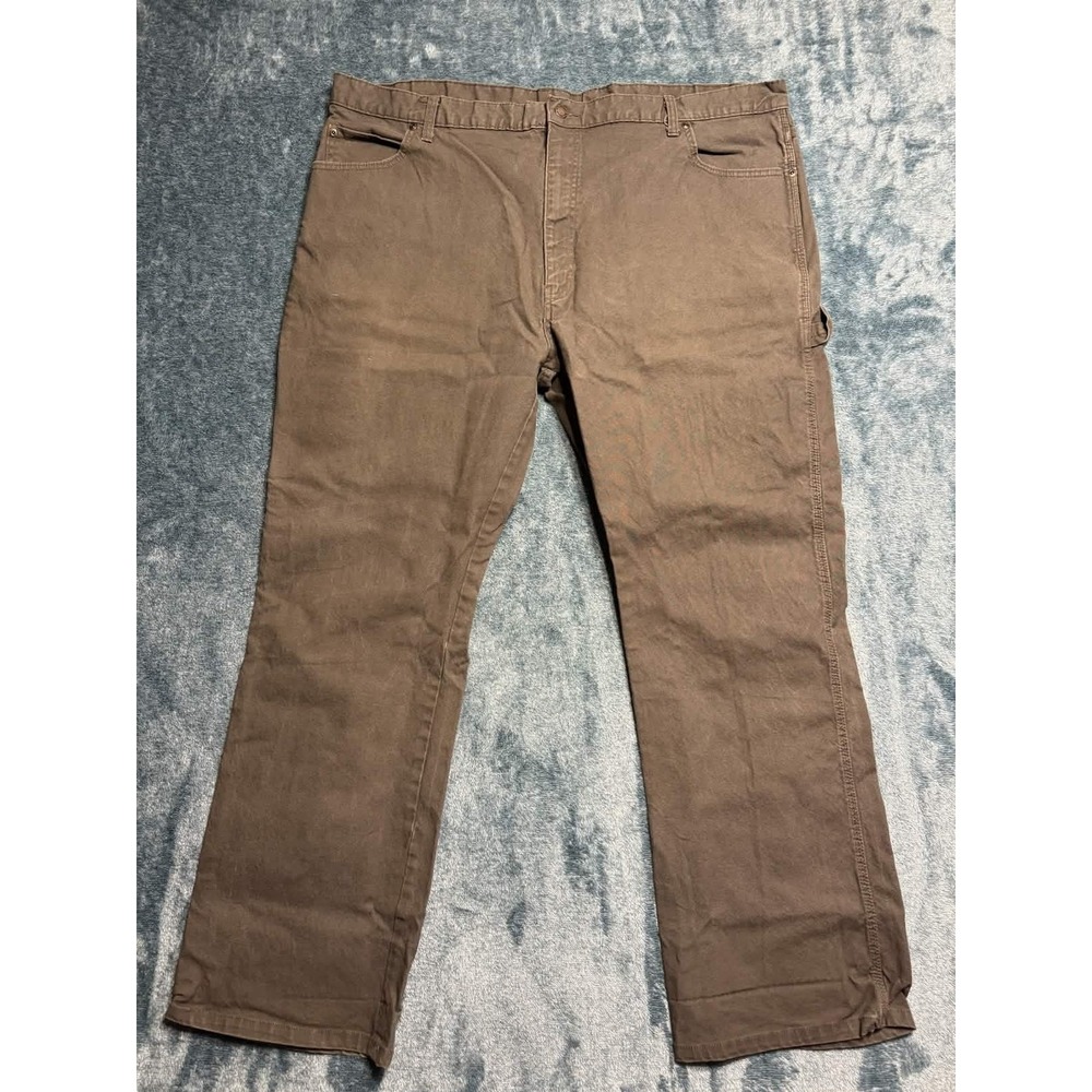 Genuine Dickies Mens 44x32 Carpenter Work Pants Brown Duck Canvas Cotton Stretch